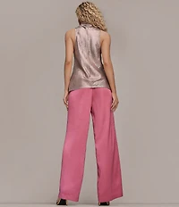 Donna Karan Satin Flat Front Wide Leg Pants