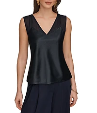 Donna Karan Satin Knit V-Neck Sleeveless Top