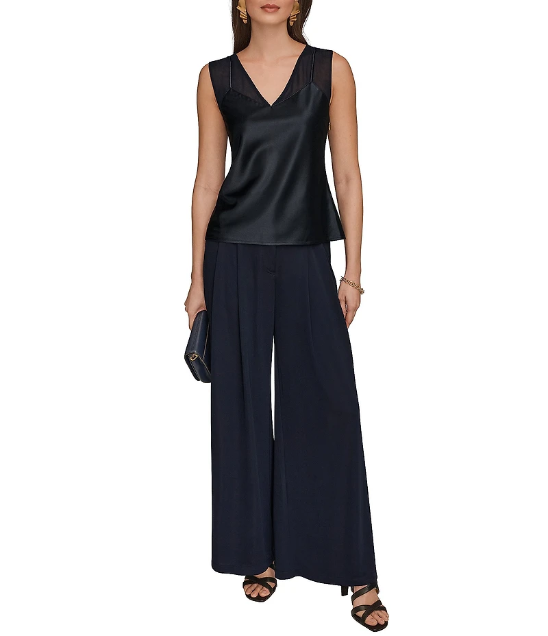 Donna Karan Satin Knit V-Neck Sleeveless Top