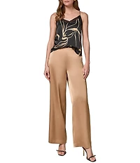 Donna Karan Satin Mid Rise Flat Front Wide Leg Coordinating Pants