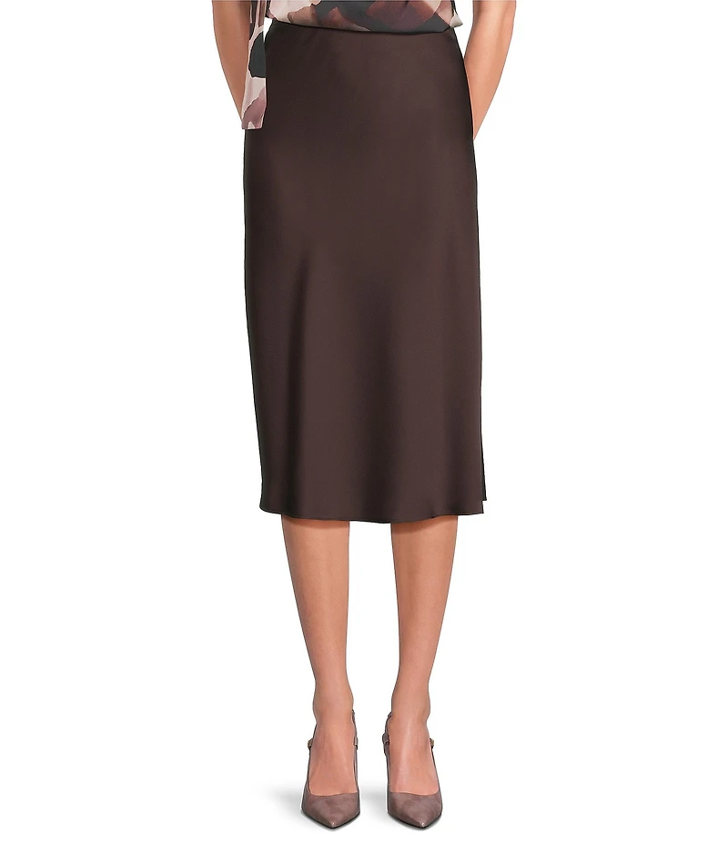 Donna Karan Satin Pull On A-Line Midi Skirt