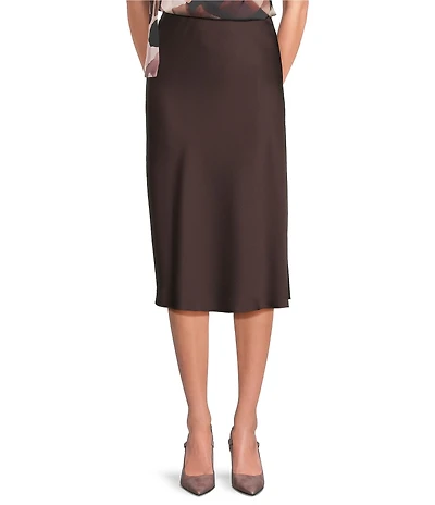 Donna Karan Satin Pull On A-Line Midi Skirt
