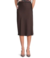 Donna Karan Satin Pull On A-Line Midi Skirt