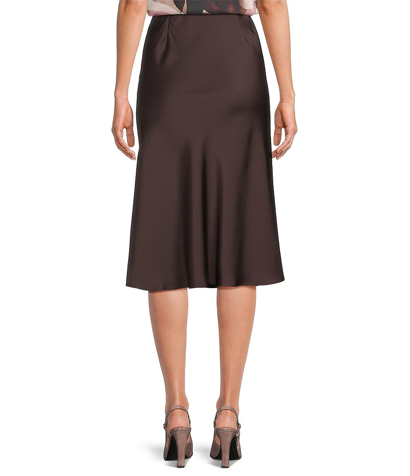 Donna Karan Satin Pull On A-Line Midi Skirt