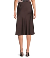 Donna Karan Satin Pull On A-Line Midi Skirt