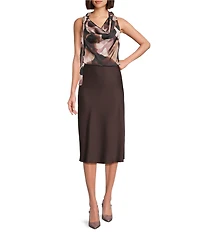 Donna Karan Satin Pull On A-Line Midi Skirt