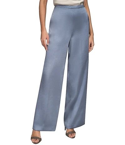 Donna Karan Satin Pull On Wide Leg Pants