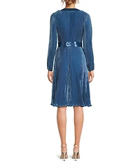 Donna Karan Satin V-Neck Long Sleeve Tie Sash Sheath Dress