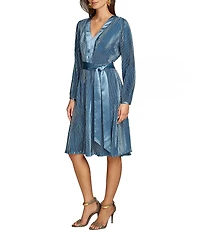 Donna Karan Satin V-Neck Long Sleeve Tie Sash Sheath Dress