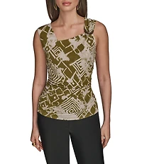 Donna Karan Scoop Neck Asymmetric Shoulder Ring Sleeveless Top