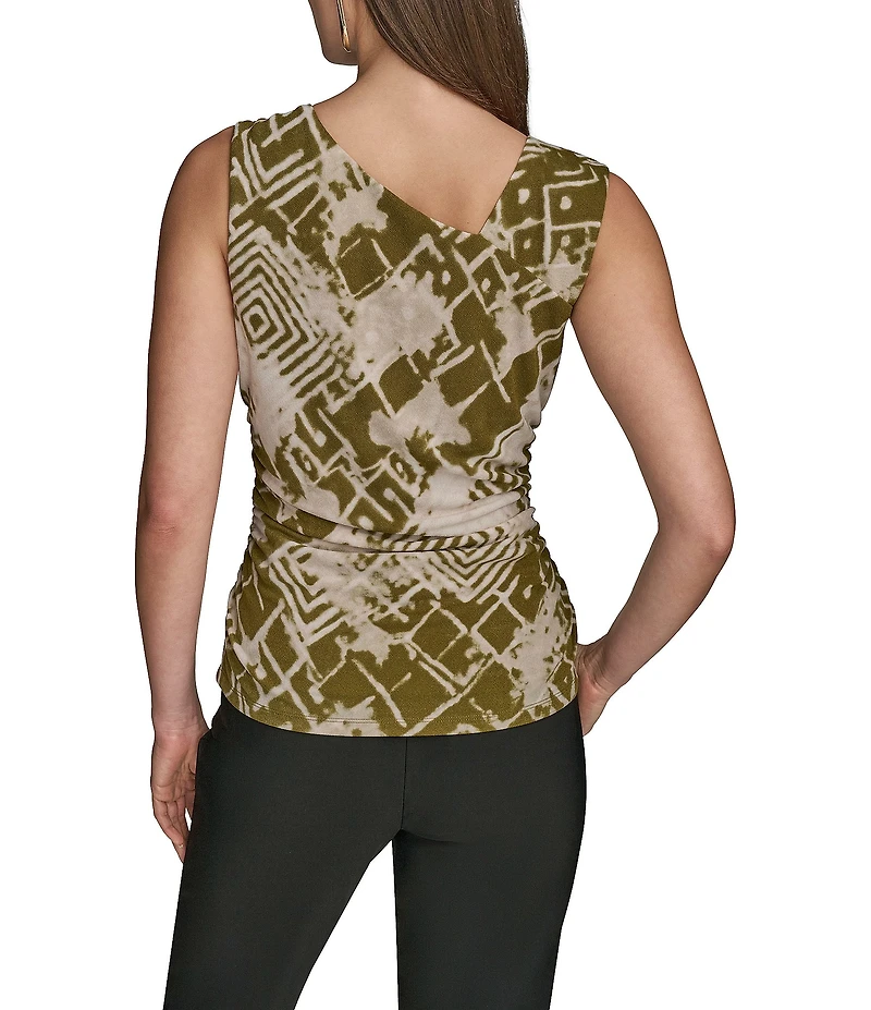 Donna Karan Scoop Neck Asymmetric Shoulder Ring Sleeveless Top