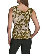 Donna Karan Scoop Neck Asymmetric Shoulder Ring Sleeveless Top