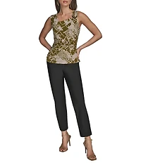 Donna Karan Scoop Neck Asymmetric Shoulder Ring Sleeveless Top