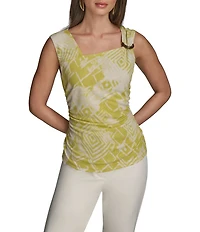 Donna Karan Scoop Neck Asymmetric Shoulder Ring Sleeveless Top