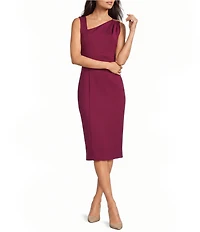 Donna Karan Scuba Asymmetrical Neck Sleeveless Sheath Midi Dress
