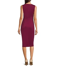 Donna Karan Scuba Asymmetrical Neck Sleeveless Sheath Midi Dress
