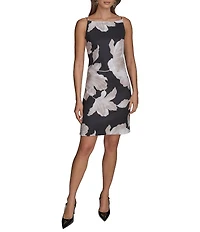 Donna Karan Scuba Boat Neck Sleeveless Floral Sheath Dress