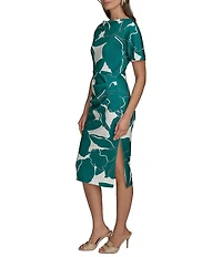 Donna Karan Scuba Boatneck Short Sleeve Midi Sheath Dress