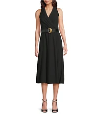 Donna Karan Scuba Crepe Belted A-Line Midi Dress