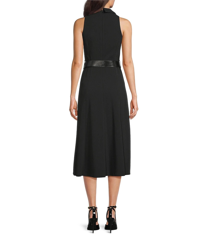 Donna Karan Scuba Crepe Belted A-Line Midi Dress