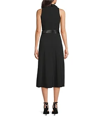 Donna Karan Scuba Crepe Belted A-Line Midi Dress