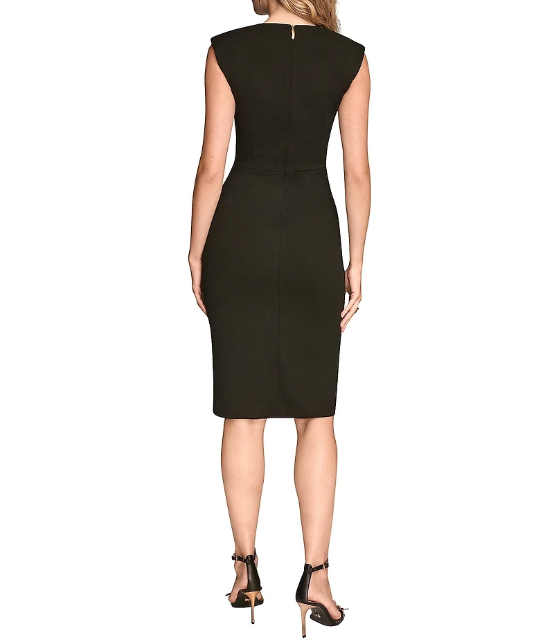 Donna Karan Scuba Crepe Cap Sleeve Ruched Midi Dress