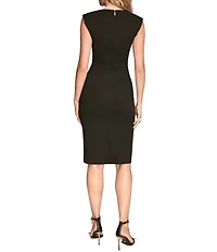 Donna Karan Scuba Crepe Cap Sleeve Ruched Midi Dress