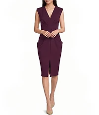 Donna Karan Scuba Crepe Cap Sleeve Ruched Midi Dress