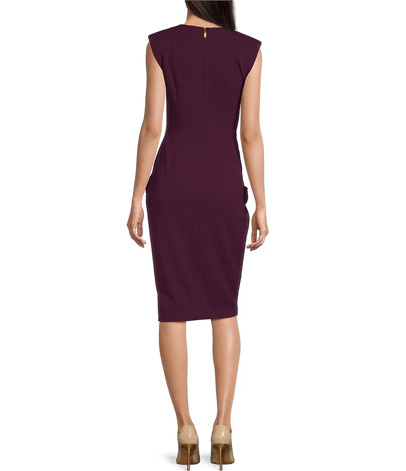 Donna Karan Scuba Crepe Cap Sleeve Ruched Midi Dress