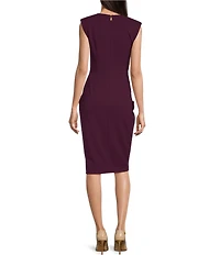Donna Karan Scuba Crepe Cap Sleeve Ruched Midi Dress
