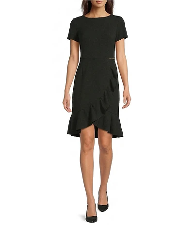 Donna Karan Scuba Crepe Ruffle Faux Wrap Dress