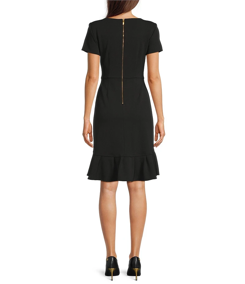 Donna Karan Scuba Crepe Ruffle Faux Wrap Dress