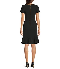 Donna Karan Scuba Crepe Ruffle Faux Wrap Dress