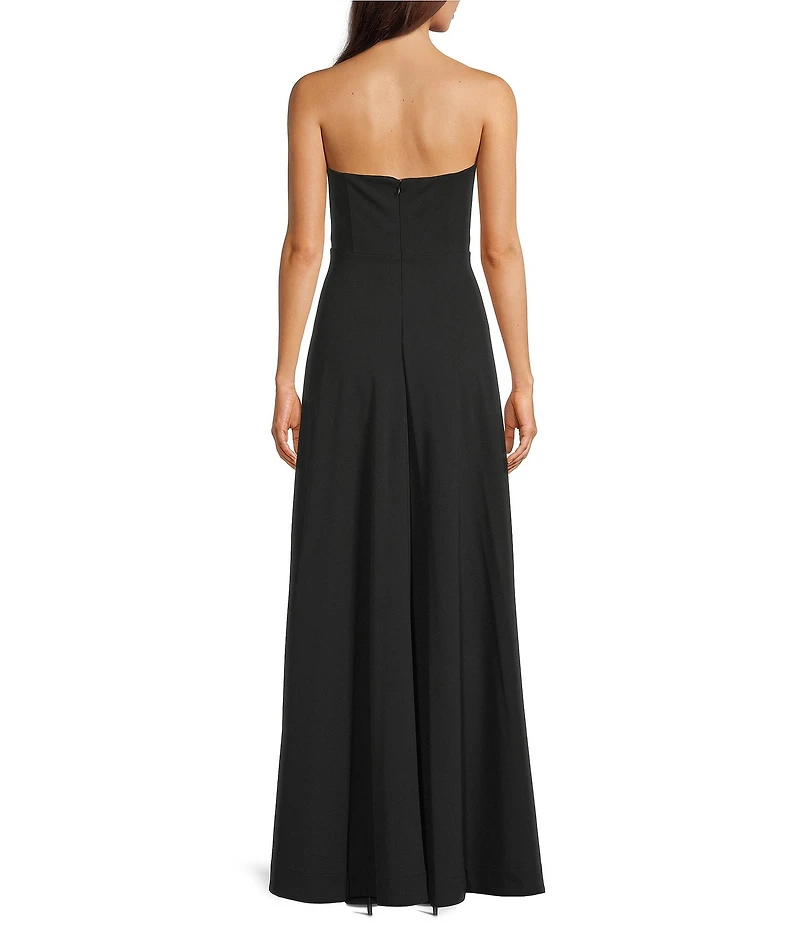Donna Karan Scuba Crepe Strapless Floral Beaded Sleeveless Gown