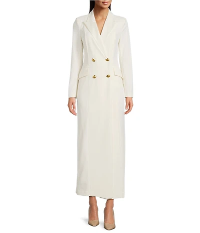 Donna Karan Scuba Crepe Twill And Satin Long Sleeve Notched Collar Button Front Dress