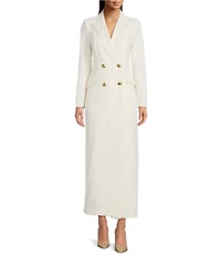 Donna Karan Scuba Crepe Twill And Satin Long Sleeve Notched Collar Button Front Dress