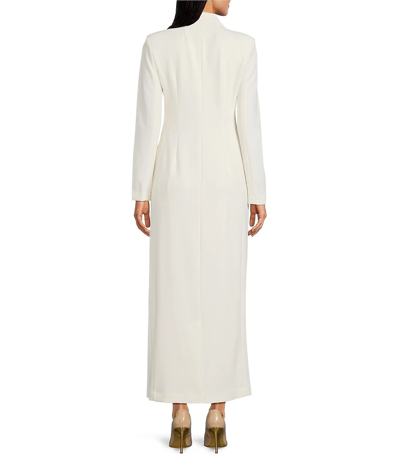 Donna Karan Scuba Crepe Twill And Satin Long Sleeve Notched Collar Button Front Dress