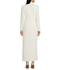 Donna Karan Scuba Crepe Twill And Satin Long Sleeve Notched Collar Button Front Dress