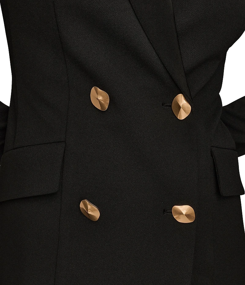 Donna Karan Scuba Crepe Twill And Satin Long Sleeve Notched Collar Button Front Dress