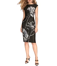 Donna Karan Scuba Crepe Twill Floral Print Sheath Dress