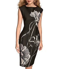 Donna Karan Scuba Crepe Twill Floral Print Sheath Dress
