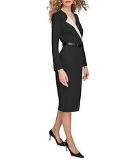 Donna Karan Scuba Crepe Twill V-Neck Long Sleeve Sheath Dress