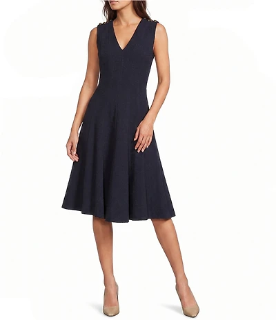 Donna Karan Scuba Crepe V-Neck Sleeveless Dress