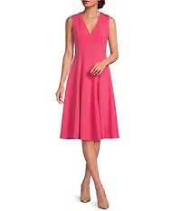 Donna Karan Scuba Crepe V-Neck Sleeveless Dress