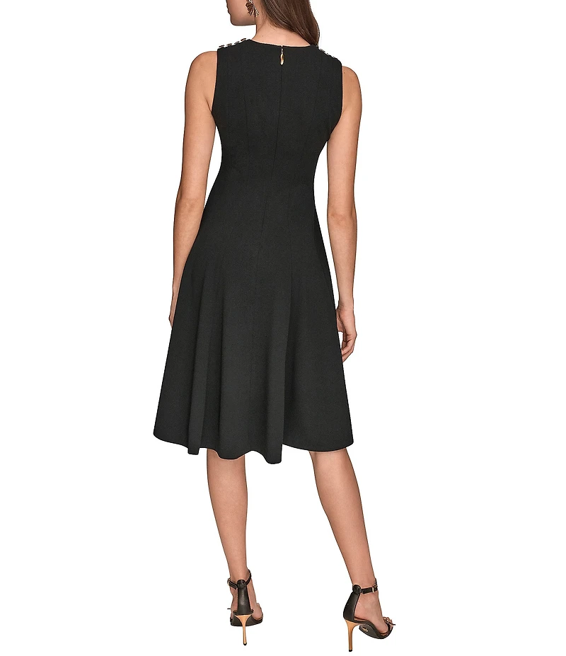 Donna Karan Scuba Crepe V-Neck Sleeveless Midi Dress