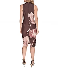 Donna Karan Scuba Floral Print Sleeveless Midi Dress