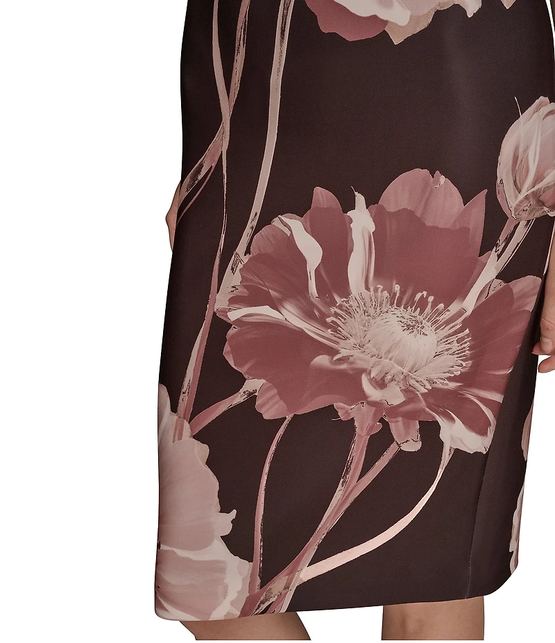 Donna Karan Scuba Floral Print Sleeveless Midi Dress