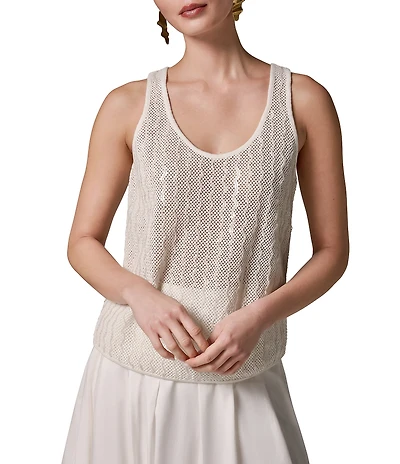 Donna Karan Sequin Embellished Open Knit Scoop Neck Sleeveless Shell