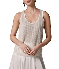 Donna Karan Sequin Embellished Open Knit Scoop Neck Sleeveless Shell