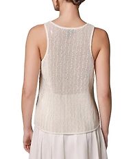 Donna Karan Sequin Embellished Open Knit Scoop Neck Sleeveless Shell